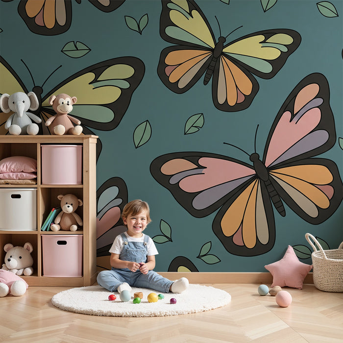 Kinderzimmer-Tapete | Bunte Schmetterlinge in einem beruhigenden Garten