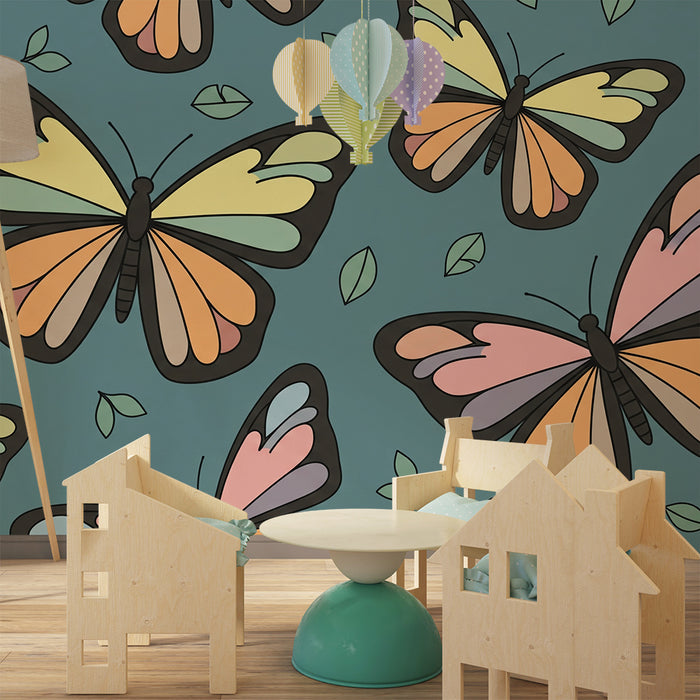 Kinderzimmer-Tapete | Bunte Schmetterlinge in einem beruhigenden Garten