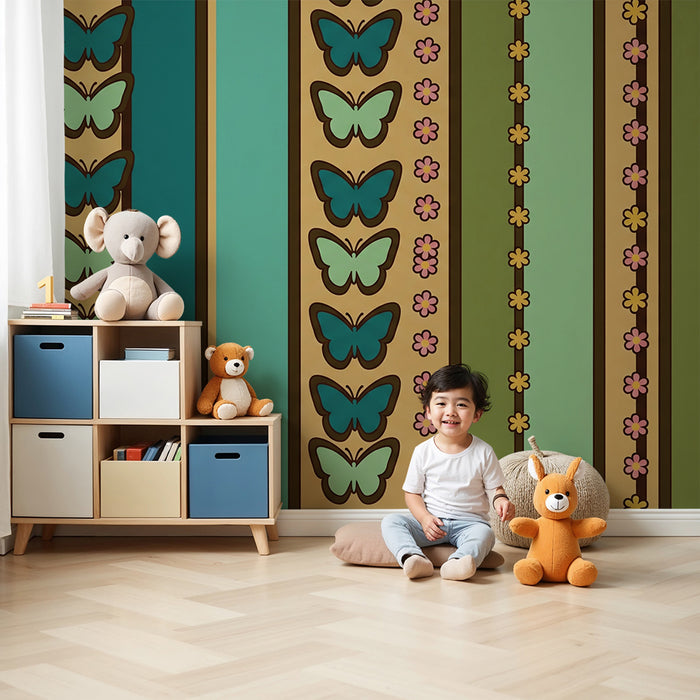 Kids' Room Wallpaper | Colorful Butterflies and Floral Patterns on a Soft Background