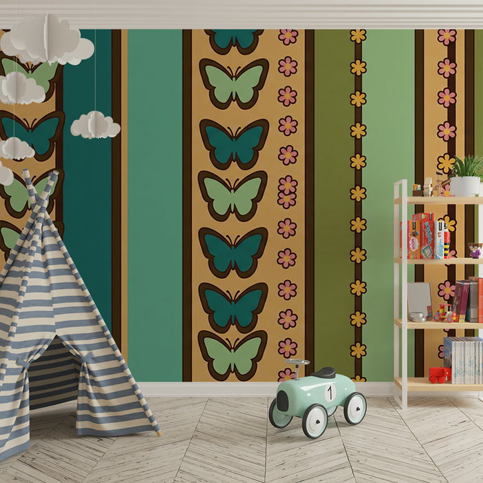 Kids' Room Wallpaper | Colorful Butterflies and Floral Patterns on a Soft Background