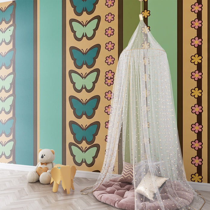 Kids' Room Wallpaper | Colorful Butterflies and Floral Patterns on a Soft Background