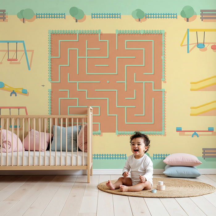 Kids room wallpaper | Colorful play park with fun maze