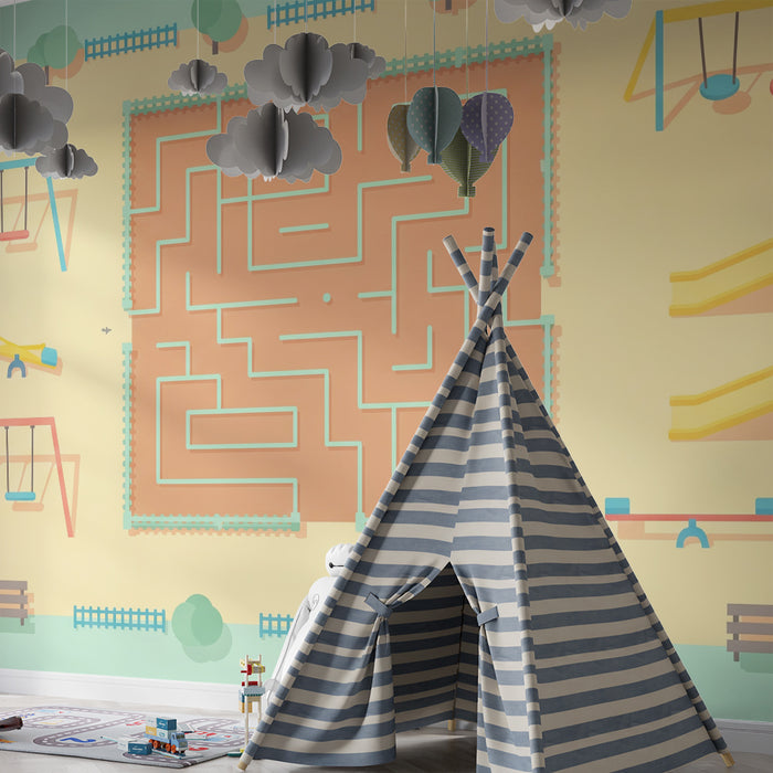 Kids room wallpaper | Colorful play park with fun maze