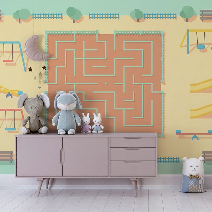 Kids room wallpaper | Colorful play park with fun maze