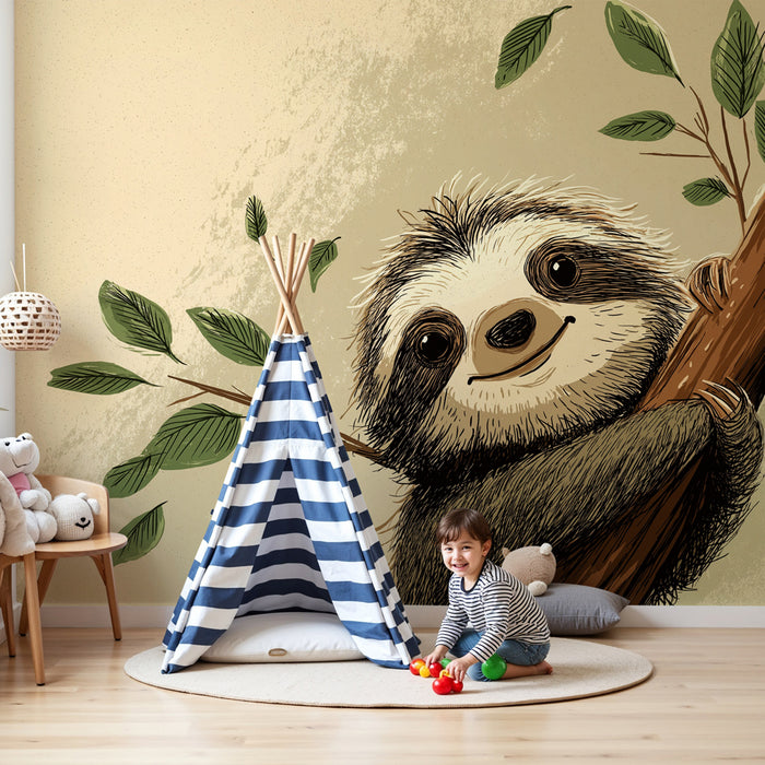 Kinderzimmer Tapete | Fauler Baum und grüne Blätter