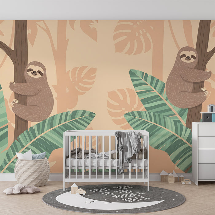 Detská tapeta do izby | Roztomilé leňochy v tropickej džungli