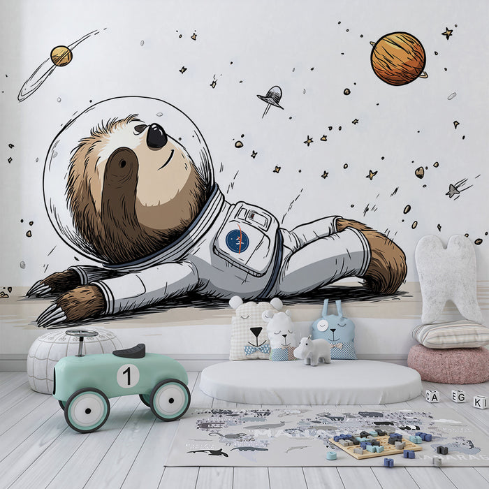 Papier peint chambre enfant | Paresseux astronaute flottant dans l'espace