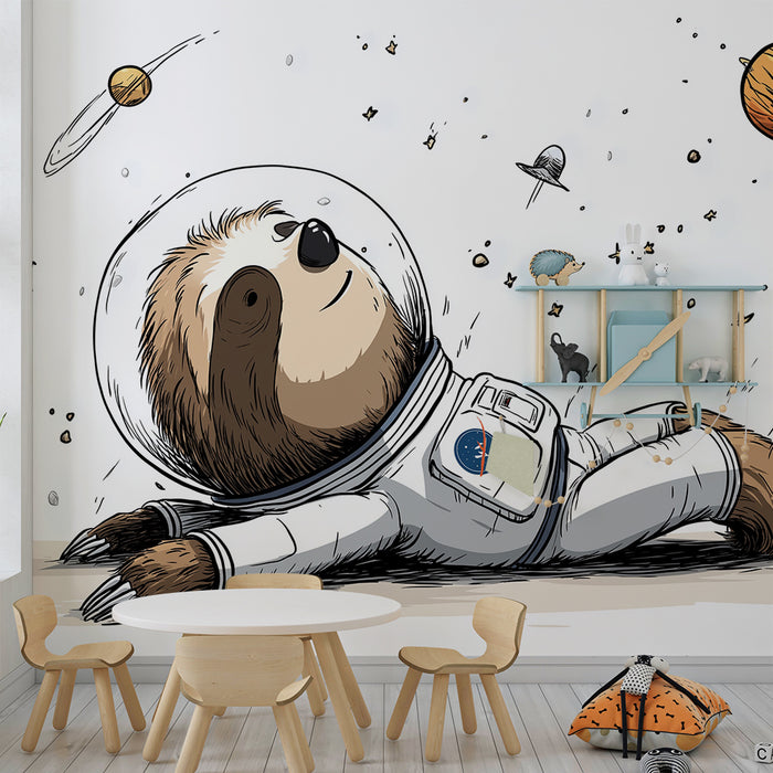 Papier peint chambre enfant | Paresseux astronaute flottant dans l'espace