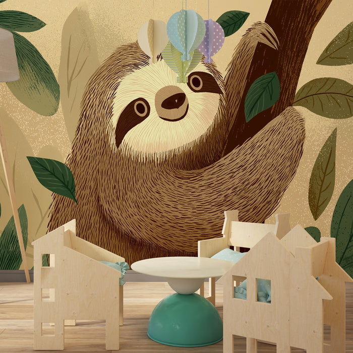 Kinderkamer behang | Schattige luiaard in de jungle