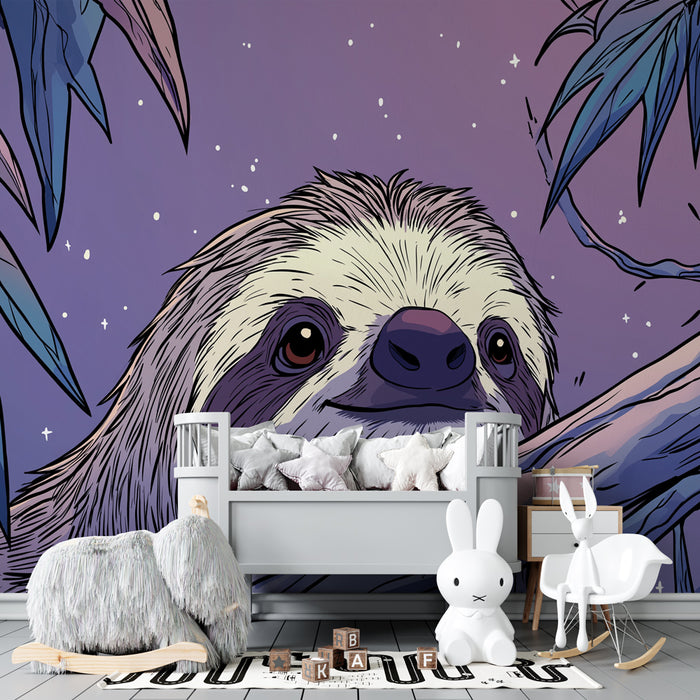 Papier peint chambre enfant | Paresseux dans la jungle étoilée