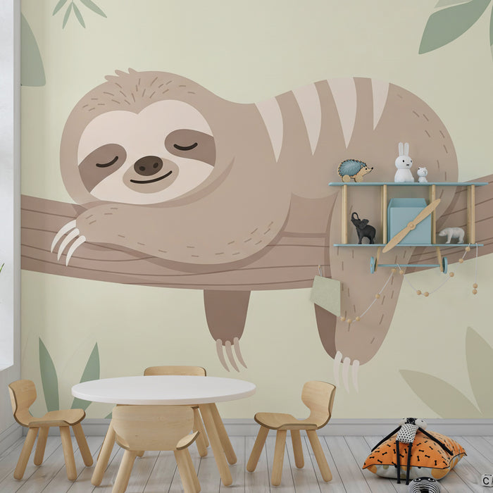 Papel pintado infantil | Perezoso suave y jungla relajante