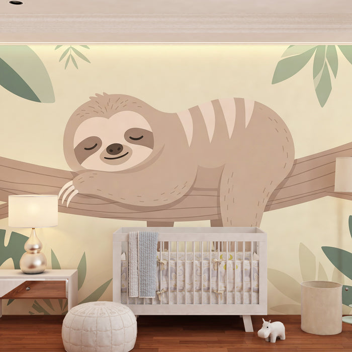 Papel pintado infantil | Perezoso suave y jungla relajante