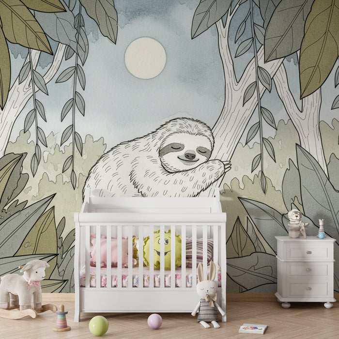 Kids room wallpaper | Sleepy sloth in the jungle