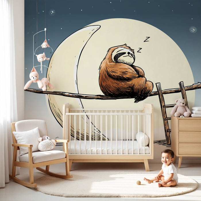 Papier peint chambre enfant | Paresseux endormi sous la lune
