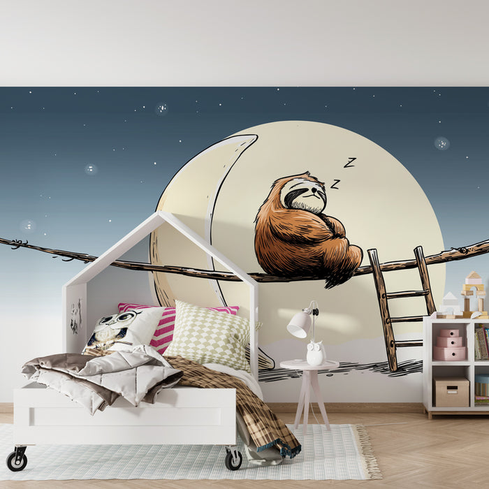 Papier peint chambre enfant | Paresseux endormi sous la lune