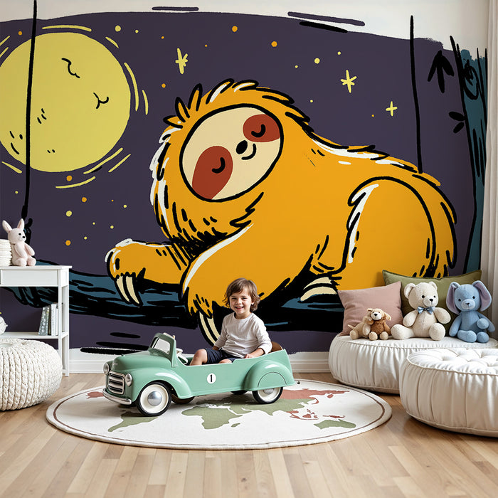 Papel de parede criança | Preguiçoso dormindo sob a lua estrelada