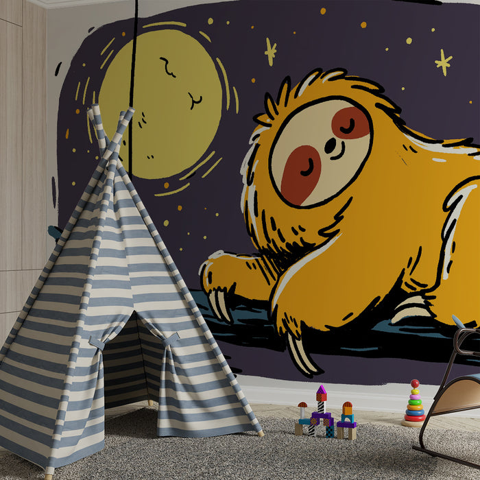 Papel de parede criança | Preguiçoso dormindo sob a lua estrelada