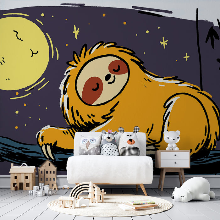Papel de parede criança | Preguiçoso dormindo sob a lua estrelada