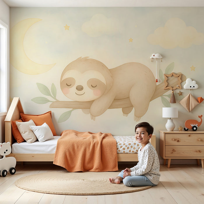 Kinderkamer behang | Luie slapende onder de sterren