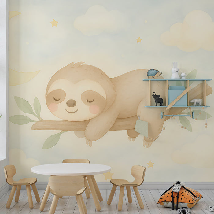 Kinderkamer behang | Luie slapende onder de sterren