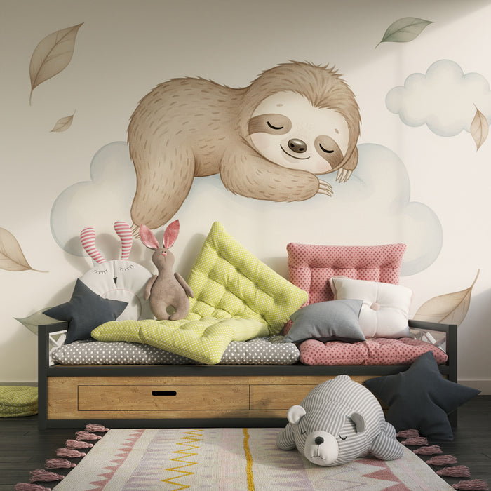 Papier peint chambre enfant | Paresseux endormi sur un nuage