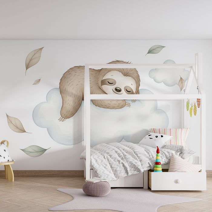 Papier peint chambre enfant | Paresseux endormi sur un nuage