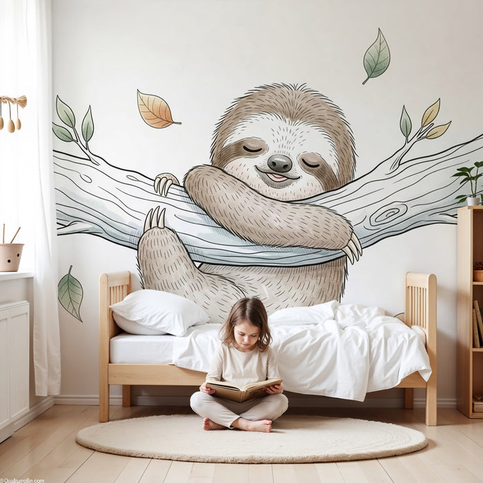 Papel pintado infantil | Perezoso durmiendo en una rama