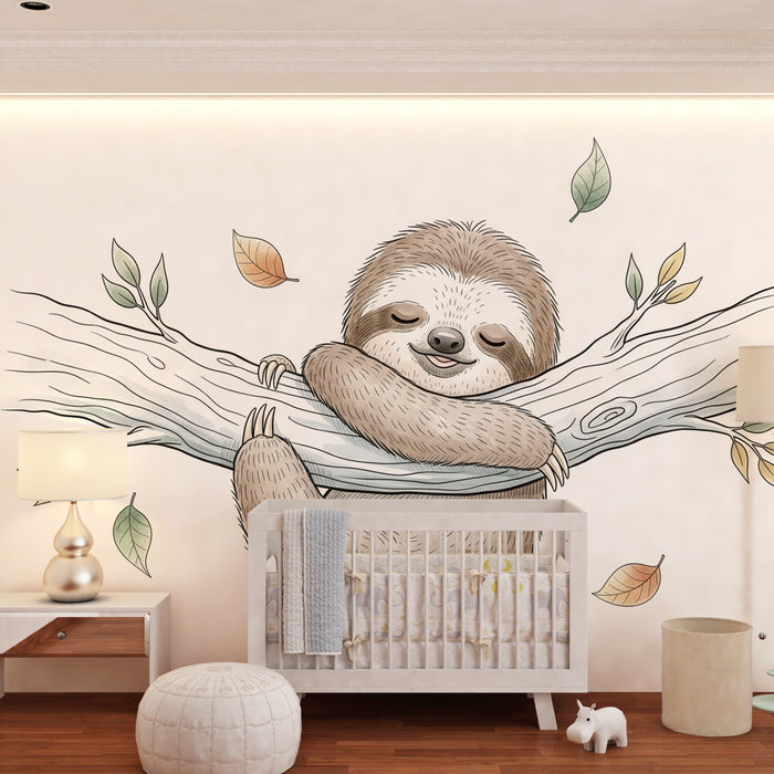 Papel pintado infantil | Perezoso durmiendo en una rama