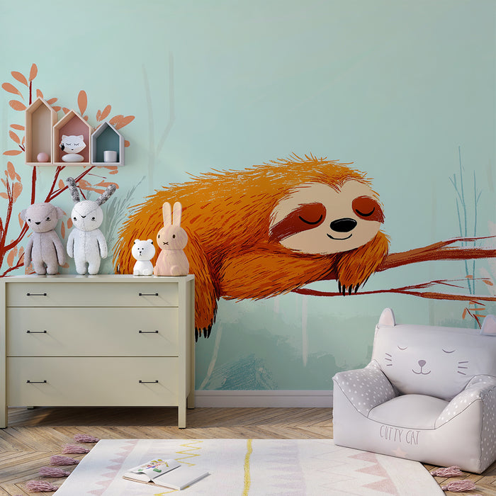 Barntapet | Sovande sloth på en gren i en mjuk skog