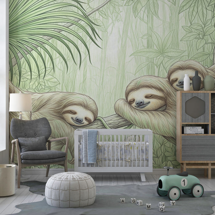 Kinderkamer behang | Slapende luiaards in de jungle