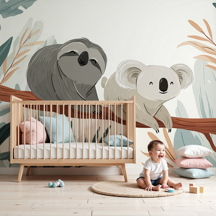 Barntapet | Lata och koala på en gren mitt i vegetationen