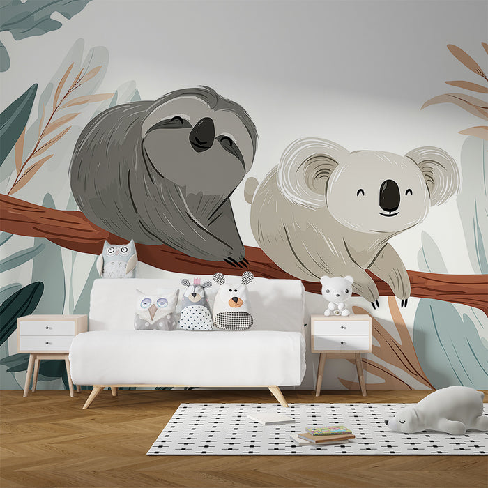Barntapet | Lata och koala på en gren mitt i vegetationen