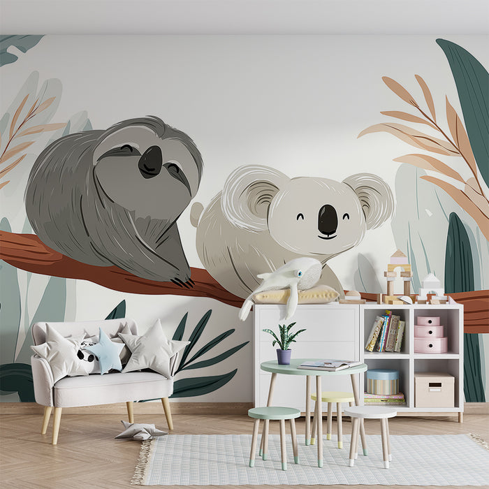 Barntapet | Lata och koala på en gren mitt i vegetationen