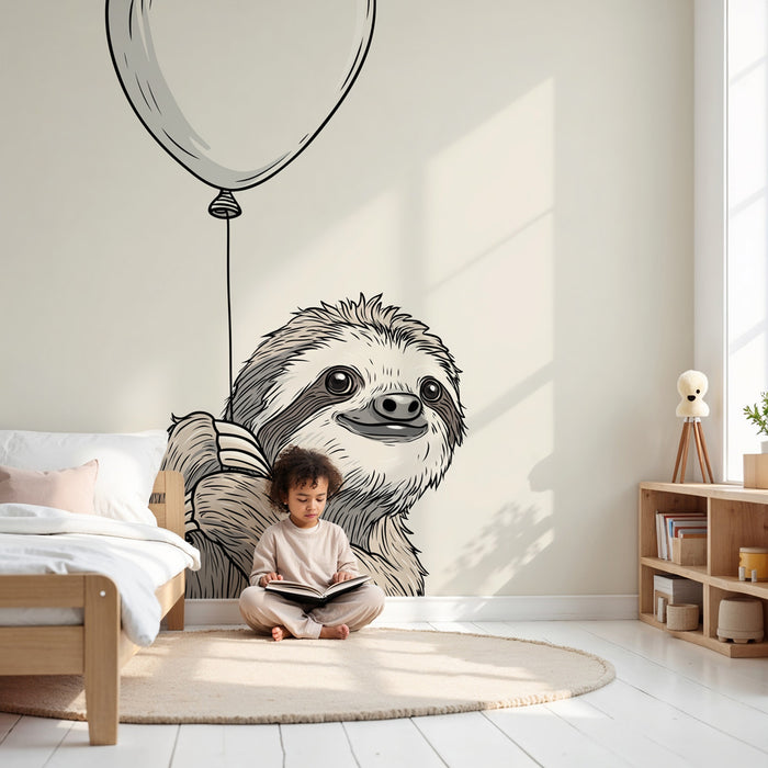 Papier peint chambre enfant | Paresseux joyeux et ballon