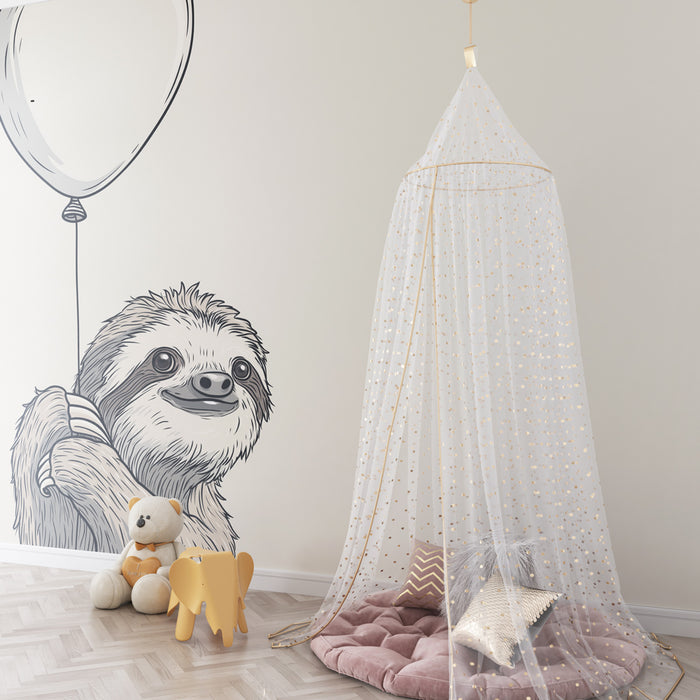 Papier peint chambre enfant | Paresseux joyeux et ballon