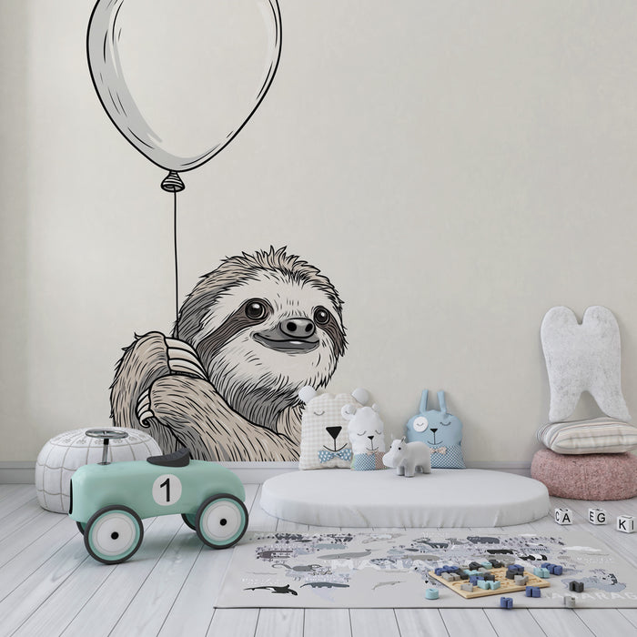 Papier peint chambre enfant | Paresseux joyeux et ballon