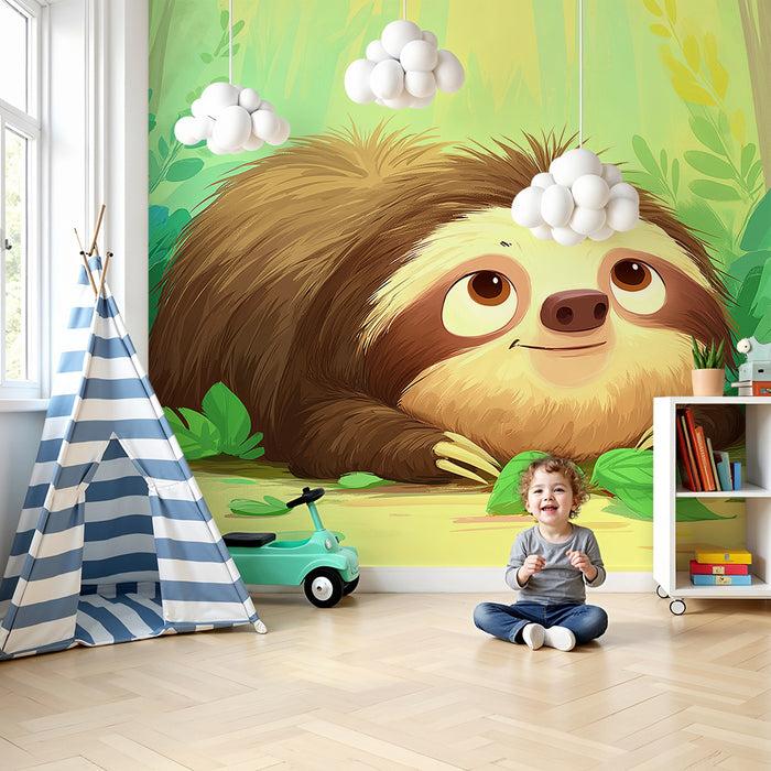 Gyerekszoba tapéta | Aranyos lusta mókus trópusi dzsungelben