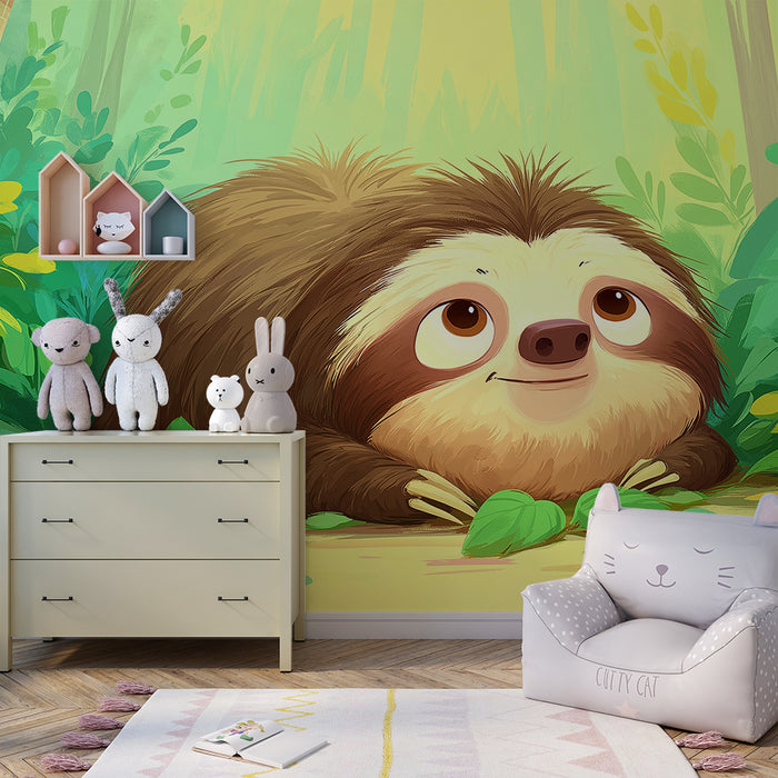 Gyerekszoba tapéta | Aranyos lusta mókus trópusi dzsungelben