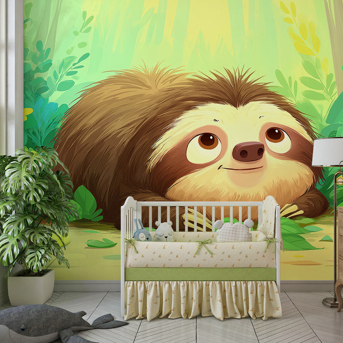 Gyerekszoba tapéta | Aranyos lusta mókus trópusi dzsungelben