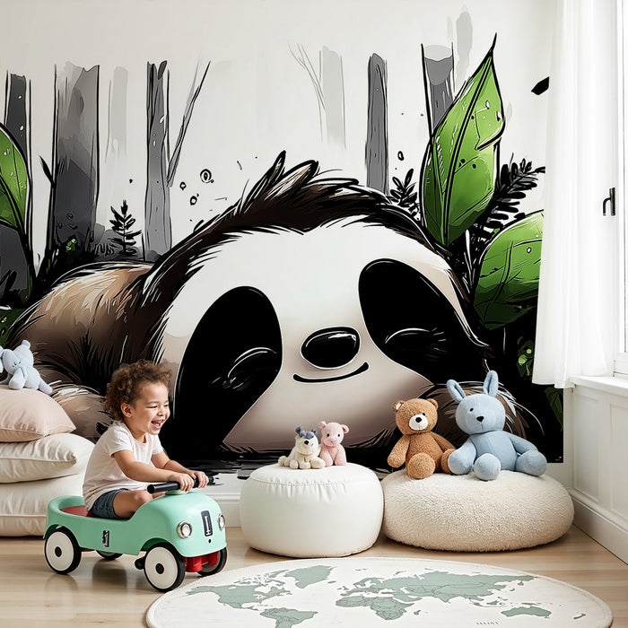 Kids room wallpaper | Cute lazy surrounded by lush foliage