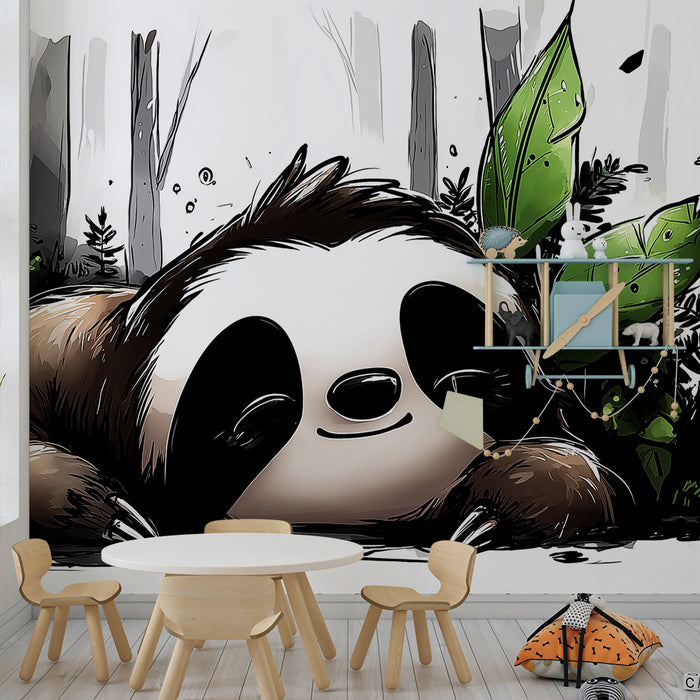 Kids room wallpaper | Cute lazy surrounded by lush foliage