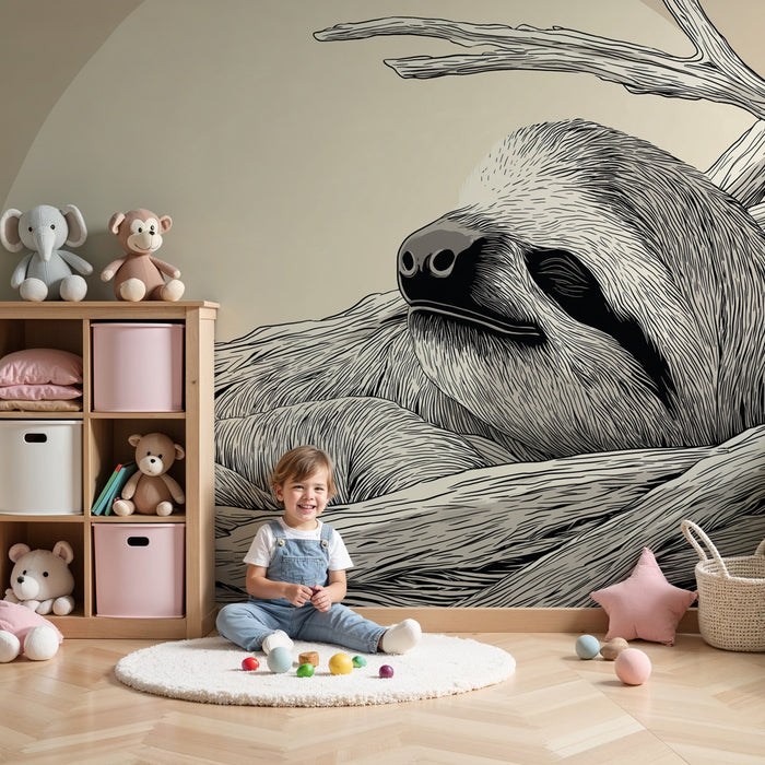 Papier peint chambre enfant | Paresseux paisible dans son nid