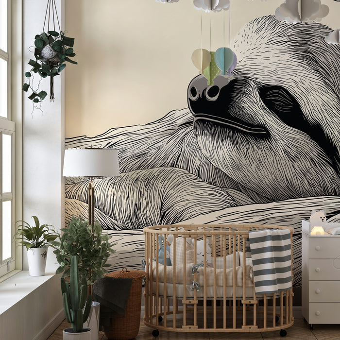Papier peint chambre enfant | Paresseux paisible dans son nid