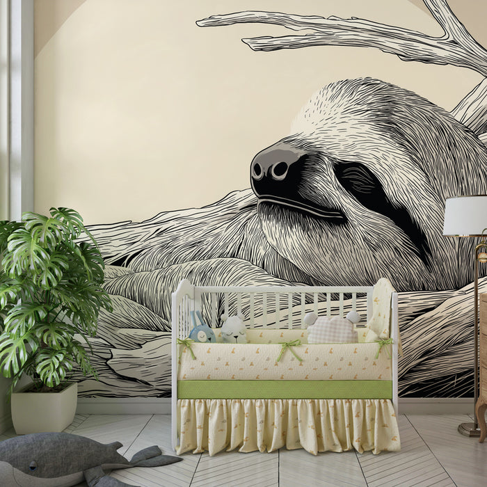 Papier peint chambre enfant | Paresseux paisible dans son nid