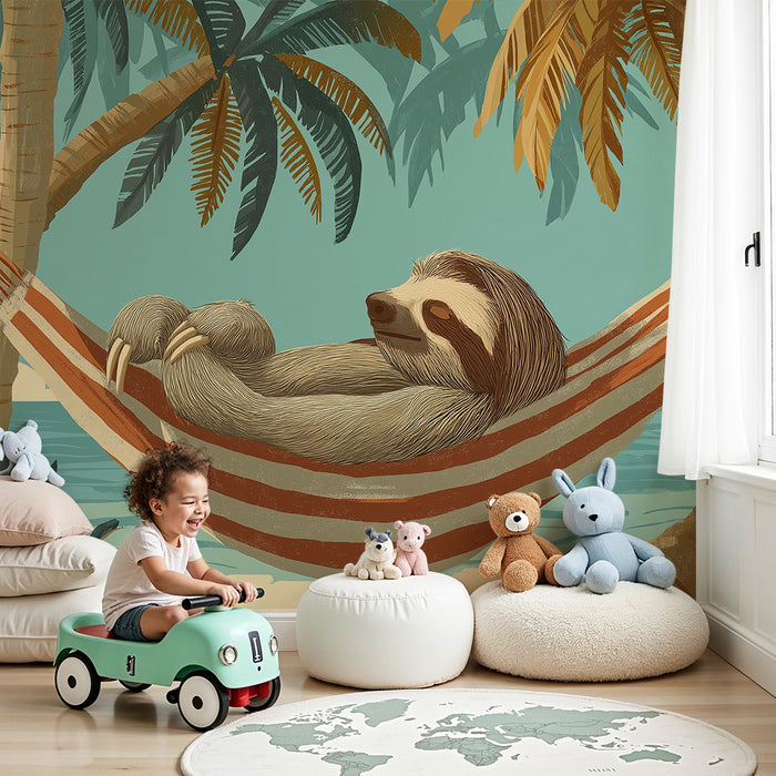 Kids room wallpaper | Lazy relaxing in a hammock under the palm trees