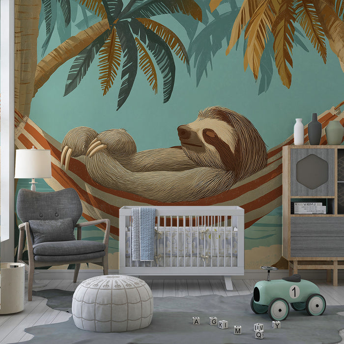 Kids room wallpaper | Lazy relaxing in a hammock under the palm trees