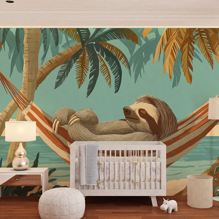 Kids room wallpaper | Lazy relaxing in a hammock under the palm trees