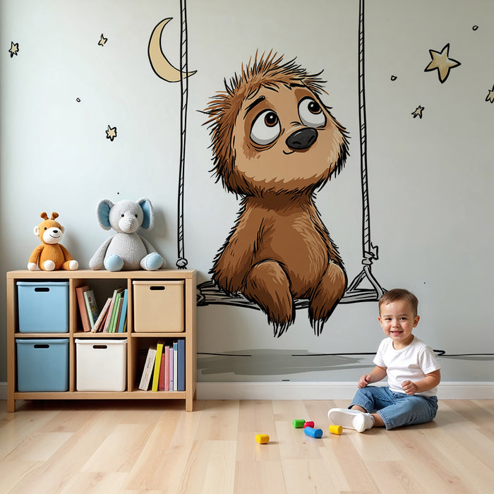 Papier peint chambre enfant | Paresseux rêveur sous les étoiles