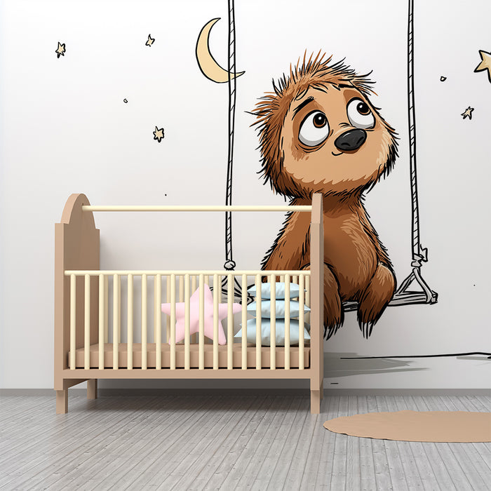Papier peint chambre enfant | Paresseux rêveur sous les étoiles