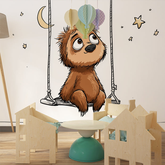Papier peint chambre enfant | Paresseux rêveur sous les étoiles